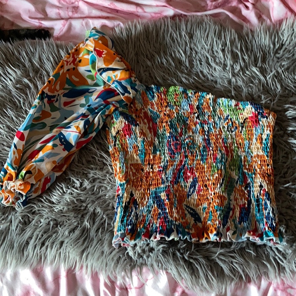 Tropical one shoulder top